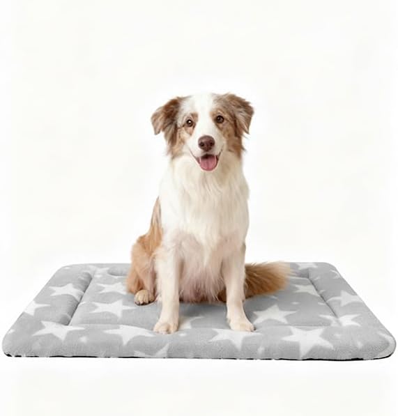Fogkiss Dog Bed Mat, Reversible Dog Crate Pad with Washable Kennel Mat and Soft Foam, Pet Bed for Dogs & Cats, for Crates Carriers & Travel(Big&Small Stars Grey, 35" L*23" W*1.5" Th)