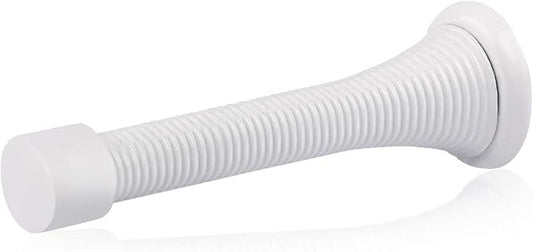HOMOTEK 1 Pack Spring Door Stops,3-1/8” Heavy Duty Door Stop - Flexible Spring Door Stopper with Low Mounted White Rubber Bumper Tips, White