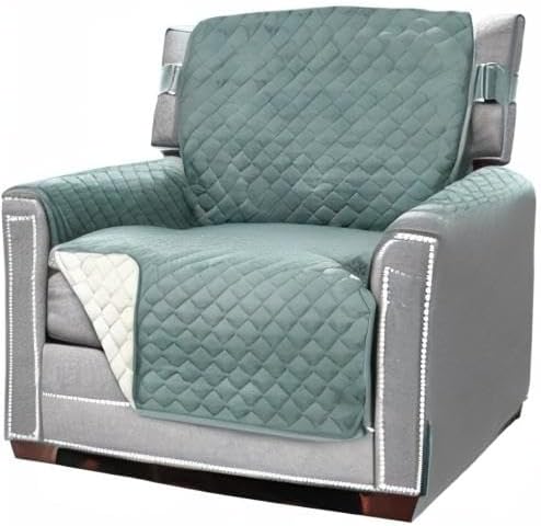 Sofa Shield Couch Armchair Covers for Dogs, Reversible Furniture Protector with Strap, Stain and Tear Resistant Cushion Cover, 23 inch Seat, Machine Washable Slipcover Pets, Cats, Seafoam Cream