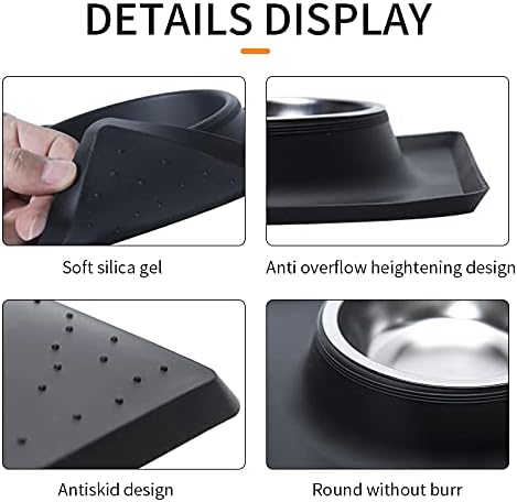 Dog Bowls with Mat, Cat Water Food Bowl Set (13.5oz Each) in No Spill Silicone Mat, Dual Pet Feeder Bowl for Puppy, Cats, Small Medium Dogs (Square, Black)