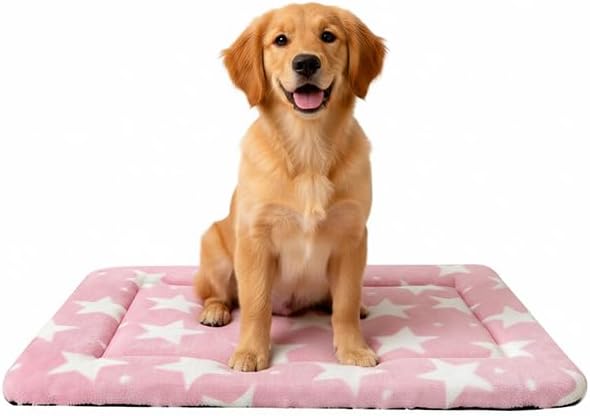 Fogkiss Dog Bed Mat, Reversible Crate Pad & Durable Dog Bed - Machine Washable Kennel Mat with Ultra Soft for Medium Dogs (Big&Small Stars Pink, 30" L*20" W*1.5" Th)