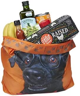 O-WITZ Reusable Grocery Bags | Vibrant Tote Bag For Groceries, Gym, Beach Gear, Toys & More | Washable Design With Large Handles For Maximum Convenience | Folds Into A Small Pouch, 5 Pack, Dogs