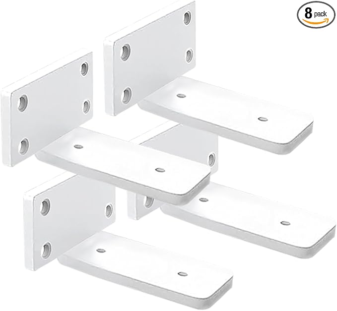 4 Pack Shelf Brackets White 4 Inch Floating Shelf Bracket 1/5 inch Thick Heavy Duty Hidden Shelf Brackets Iron Metal Brackets for Shelf Support with Screw Included