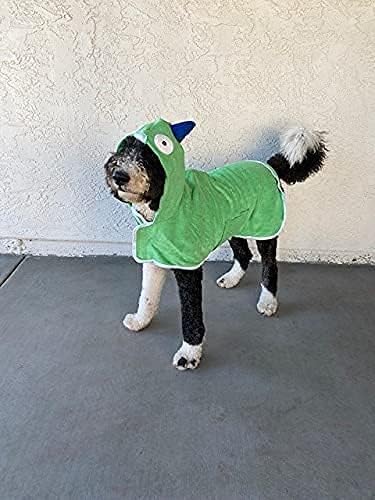 BoxDog Wearable Microfiber Dog Towel with Monster Hoodie | Soft Dog Bathrobe (Large)