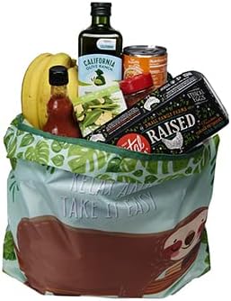 O-WITZ Reusable Grocery Bags | Vibrant Tote Bag For Groceries, Gym, Beach Gear, Toys & More | Washable Design With Large Handles For Maximum Convenience | Folds Into A Small Pouch, 5 Pack, Sloths