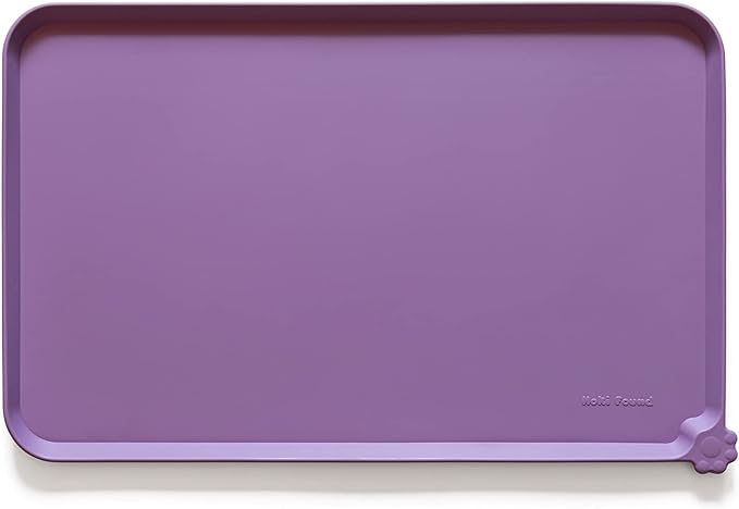 Hoki Found Large High-Sided Silicone Pet Food Tray - Non-Slip Bowls Placemat - Dog and Cat Feeding Mat - Waterproof - Amethyst