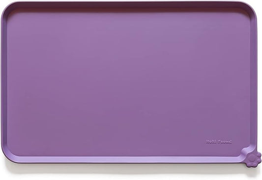 Hoki Found L Silicone Pet Food Mats Tray with Higher Lips- Non Slip Dog Cat Bowl Mats Placemat - Pet Feeding Mat - Waterproof Dog Cat Food Mats -Pet Water Mats for Carpet -Amethyst