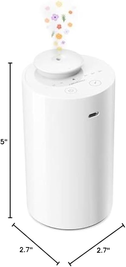 Airversa Waterless Diffuser for Essential Oil, Battery Operated Nebulizer, 0.7 Fl.Oz./ 20mL Capacity, Mini Scent Air Machine, 3 Countdown Timers & 3 Mist Levels for Home, Room, Car, Office - AN6 White