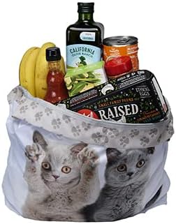 O-WITZ Reusable Grocery Bags | Vibrant Tote Bag For Groceries, Gym, Beach Gear, Toys & More | Washable Design With Large Handles For Maximum Convenience | Folds Into A Small Pouch, 5 Pack,Cats