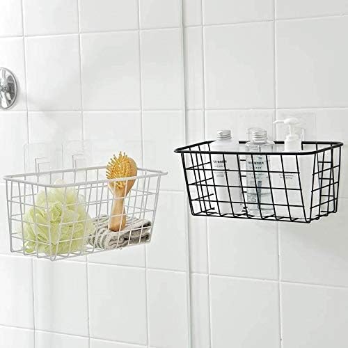 Lele No Drilling Wall Hanging Mounted Metal Wire Baskets with Free Wall Hooks, Kitchen Organization and Storage, Hanging Fruit, Set of 2 Black