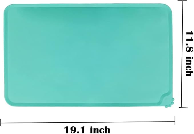 Silicone Pet Feeding Mat, Waterproof Dog Cat Bowl Mat, Raised Edges to Prevent Spills, Easy Clean Nonslip Dogs and Cats Placemat Tray to Stop Food and Water Bowl Messes on Floor (Green)