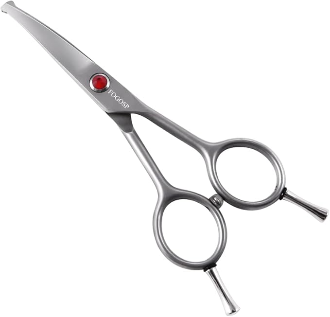 FOGOSP 4.5" Curved Dog Scissors for Grooming Face and Paws with Safety Round Tip for Small Dogs Face Paw Ears Trimmer Professional Small Cat Grooming Shears (4.5" Curved, Gray)