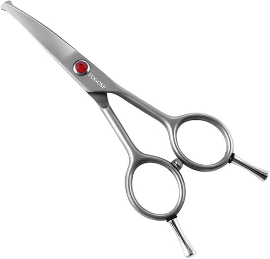 FOGOSP 4.5" Curved Dog Scissors for Grooming Face and Paws with Safety Round Tip for Small Dogs Face Paw Ears Trimmer Professional Small Cat Grooming Shears (4.5" Curved, Gray)