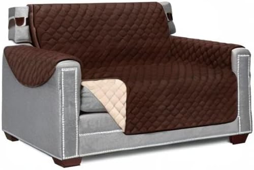 Sofa Shield Armchair Slip Cover with Patented Strap, Cushion Protector, US Designed Reversible Stain and Dog Tear Resistant Slipcover, 48 inch Seat, Washable Covers for Dogs Pets, Chocolate Beige