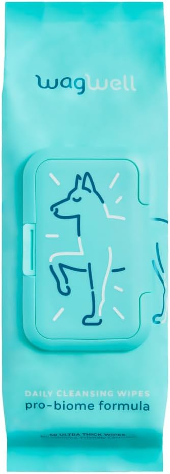 WagWell Daily Cleansing Dog Wipes - Hypoallergenic, Fragrance Free, Microbiome-Friendly Grooming Wipes for Dogs - 50 Count