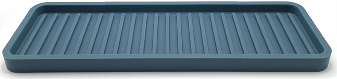 Happitasa Silicone Kitchen Sink Organizer Tray, Sponge Holder and Countertop Protector | Bathroom and Kitchen Soap Dish and Dispenser Tray (Smoky Blue, 12"x4")