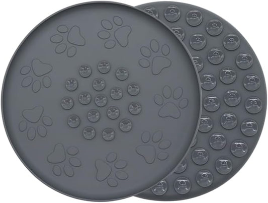 Silicone Non-Slip Mat for Pet Bowl,Basic Non-Slip Pad for Dog Bowl or Cat Bowl with Double Sided Anti-Slip Suction Cup Rotundity Bowl Pad (Gray, S-Diameter 26cm)