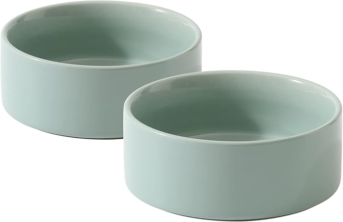 Havniva Ceramic 5.1inch Set of 2 Dog and Cat Bowls, 2pcs Anti-Slip Food and Water Feeder Dishes for Puppies, Kitties, Cats(2 Bowls, Light Green)