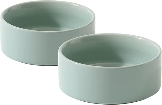 Havniva Ceramic 5.1inch Set of 2 Dog and Cat Bowls, 2pcs Anti-Slip Food and Water Feeder Dishes for Puppies, Kitties, Cats(2 Bowls, Light Green)