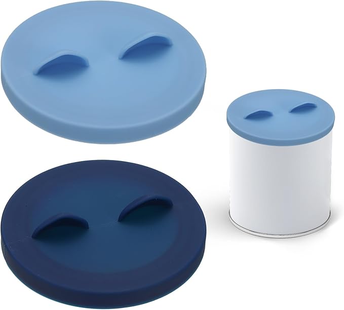 Cat Food Can Covers Lids, Dog Food Can Lids with Cute Pet Ears Shaped Silicone Toppers One Fit 3 Standard Sizes, (Dusty Blue/Navy Blue, 2Pcs),Intended for Dog/Cat/Pet Food Cans