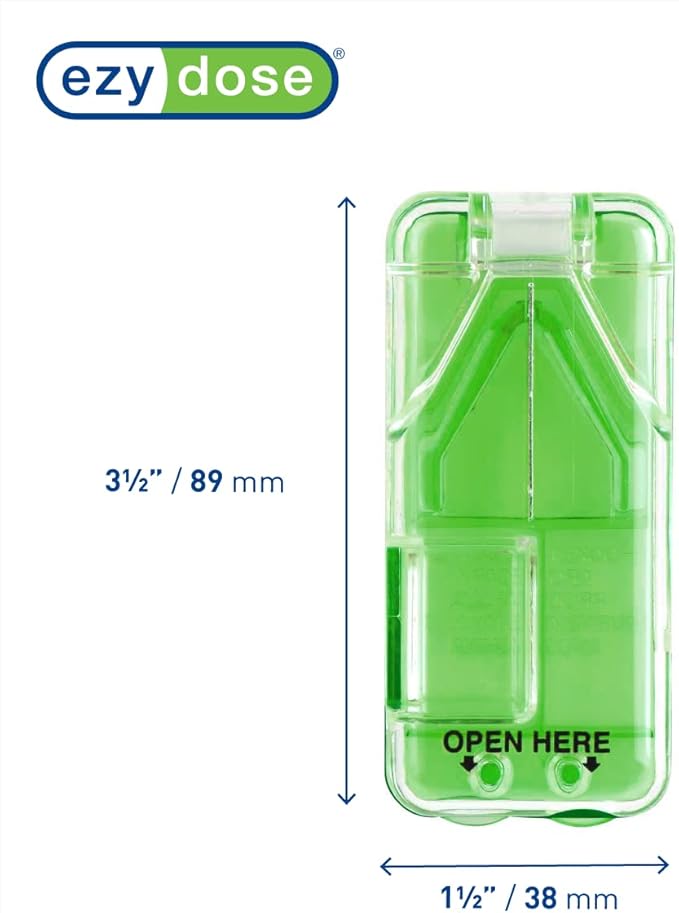 EZY DOSE Pill Cutter and Splitter with Dispenser, Daily Usage, Safely Cut Pills, Vitamins, Tablets in Half or Quarters, Accurate and Easy Cutting, Stainless Steel Blade, Travel Sized, Green, BPA Free