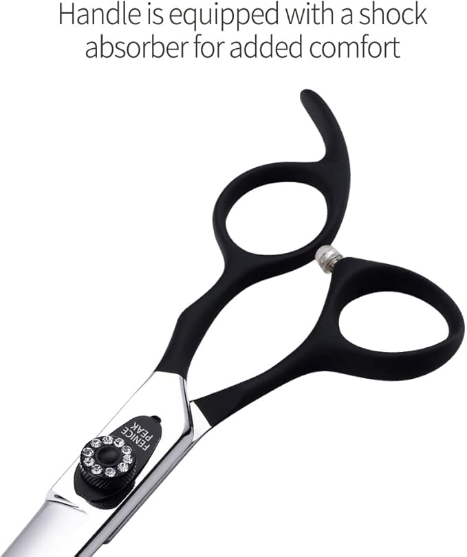 Fenice Peak 8.0'' Dog Straight Scissors For Grooming Pet Hair Cutting Shears 440C Stainless Steel Black Non-Slip Handle Sharp Blades Professional Pet Trimming Scissors for Cats