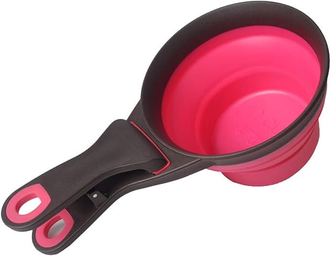 Acronde Collapsible Pet Scoop Silicone Measuring Cups Set Sealing Clip 3 in 1 Multi-Function Scoop Bowls Bag Clip for Dog Cat Food Water Set of 2 (1 Cup & 1/2 Cup Capacity) (Multicolor)