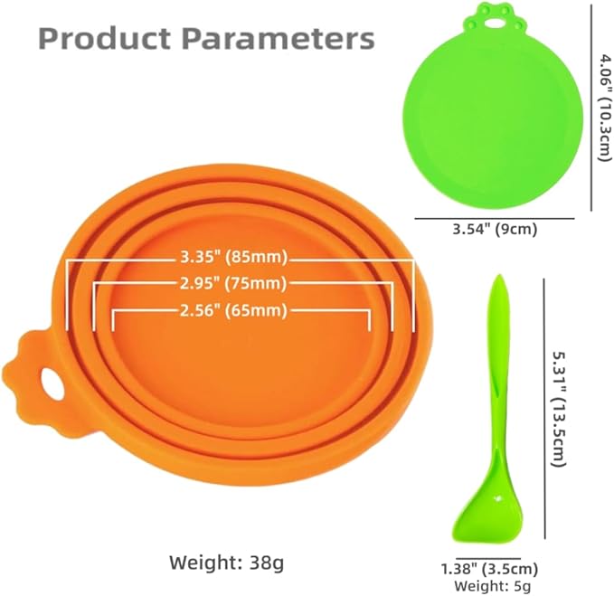 MoPawKT- Pet Food Can Covers Silicone Lids for 3-15 oz Cans, 3 Inner Diameters 2.6”/3”/3.4” Fit for Most Cat & Dog Food Cans/Tins, BPA Free, Reusable (set of 3 lids+1 spoon)