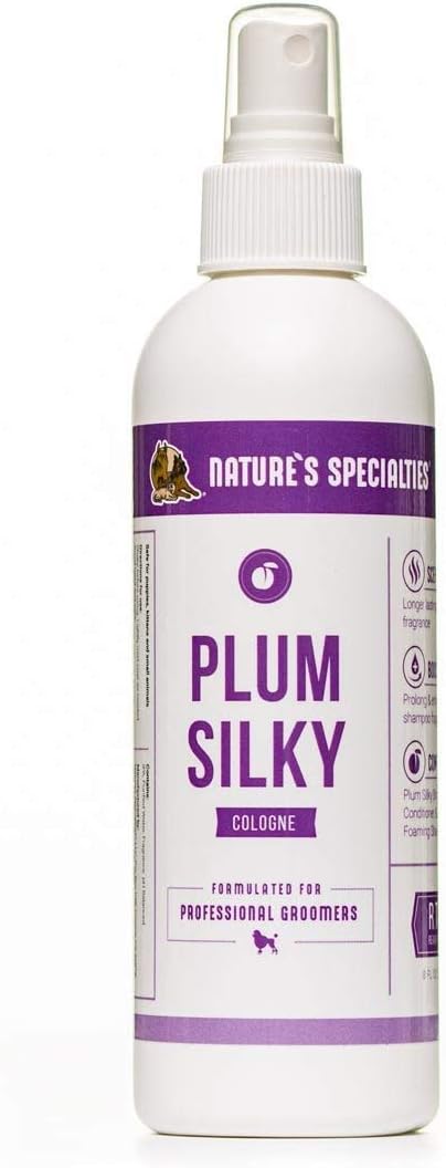 Nature's Specialties Plum Silky Dog Cologne for Pets, Natural Choice for Professional Groomers, Ready to Use Perfume, Finishing Spray, Made in USA, 8 oz
