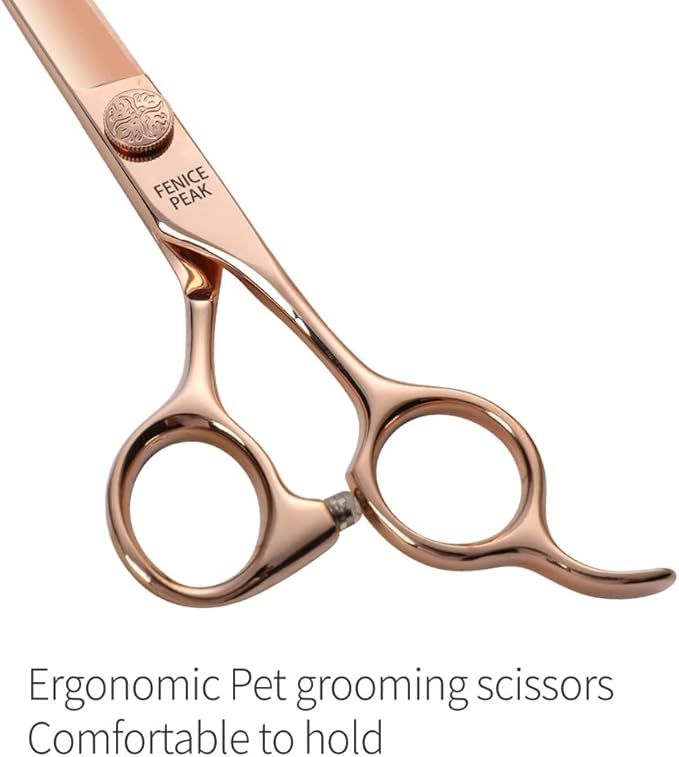 Fenice Peak Straight Dog Grooming Scissors Champagne Gold 440C Stainless Steel Professional Pet Trimming Scissors Sharp Blades Cutting for Dogs and Cats Shears
