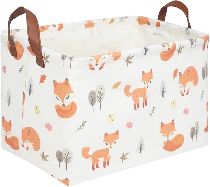 FXOCSHE Rectangle Fox Basket,Collapsible canvas waterproof storage basket,Toy Organizer,Laundry Baskets for Kid Rooms,Baby Room decor,Toy Baskets,Woodland Nursery Decor(Fox)