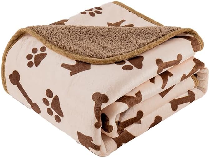 CAPT.SNOOZE Waterproof Dog Blankets Pet Blanket 60"x80", Soft Fluffy Sofa Car Bed Protector, Reversible Sherpa Fleece Dog Blanket for Large Dogs (Beige-House)