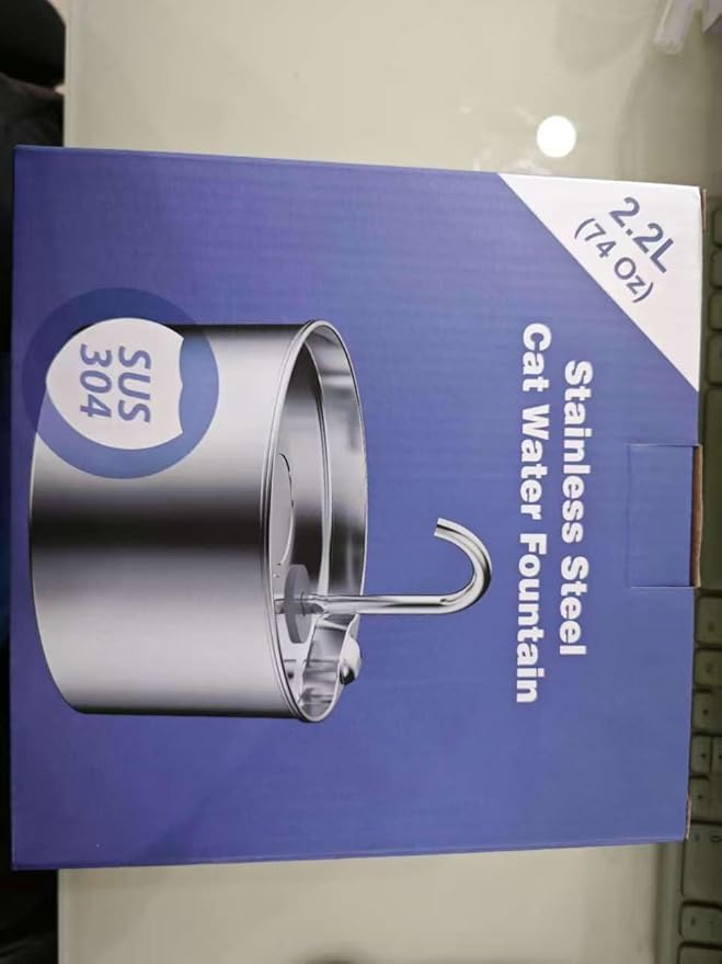 Cat Water Fountain Stainless Steel: 2.2 L Cat Fountain for Drinking - Automatic Pet Water Fountain for Cats Inside - Metal Cat Dog Water Dispenser Bowl with Faucet Water Level Window Ultra Quiet Pump