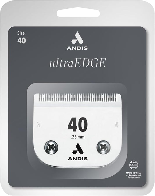 Andis - 64076, Ultra Edge Super Blocking Dog Clipper Blade - Built with Carbon-Infused Steel, Sharp Cutting Edges with Zero Gaps, Size-40, Removes Hairs 1/100-Inch - for Full Body Grooming, Chrome