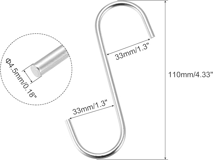 uxcell S Hanging Hooks, 4inch/110mm Extra Long Steel Hanger, Indoor Outdoor Uses for Garden, Bathroom, Closet, Workshop, Kitchen, Silver Tone, 4Pcs