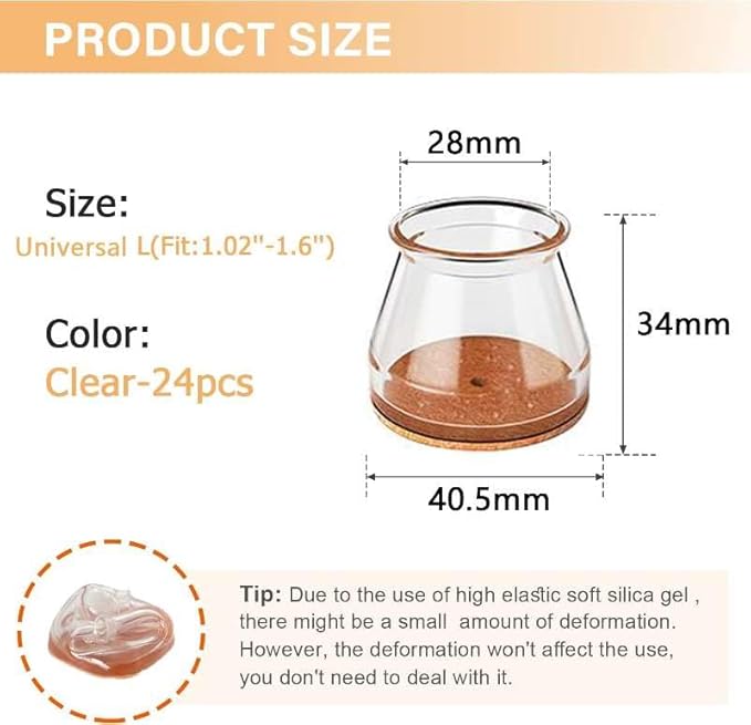 Ansible 24 pcs Chair Leg Floor Protectors, Silicone Felt Furniture Leg Pads Caps Covers for Hardwood Floors (Fit Round Diameter 1-5/16" to 2")