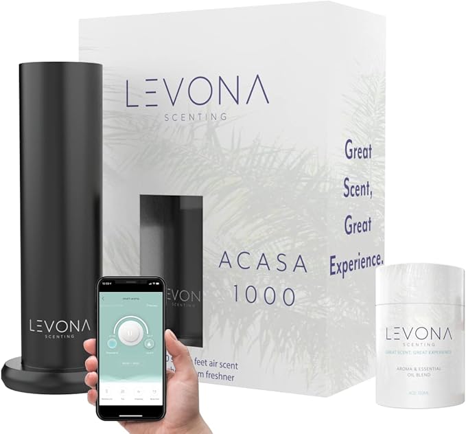 Levona Scent Waterless Diffuser: Scent Air Machine for Home - Smart Diffuser for Essential Oils - Essential Oil Plug in Diffuser for Hotel Room - Matte Black (120ml Oil Included)