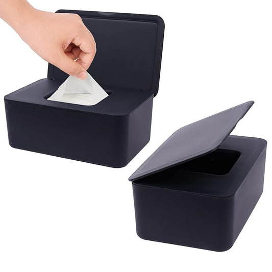 Seposeve 2 Pack Wipes Dispenser, Wipe Holder for Baby & Adult, Refillable Wipe Container, Keeps Wipes Fresh, Far from Dirty Wipes, Easy to Open/Close Wipes Pouch Case. (2 Black)
