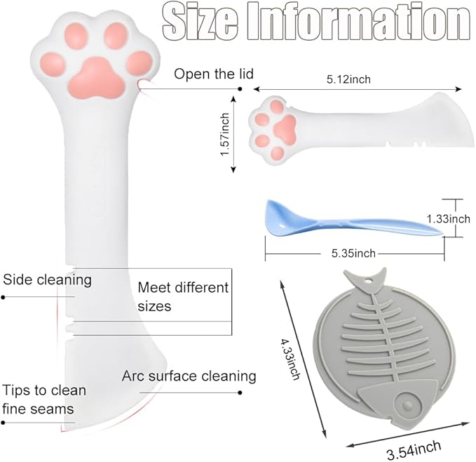 mwellewm 6Pcs Pet Food Can Supplies Set 2Pcs Universal Silicone Can Covers Cat Can Lids 2Pcs Multifuctional Mini Spatula Pet Can Opener and 2 Pcs Dog Spoons for Pets Dogs Cats Feeding Can (Grey)