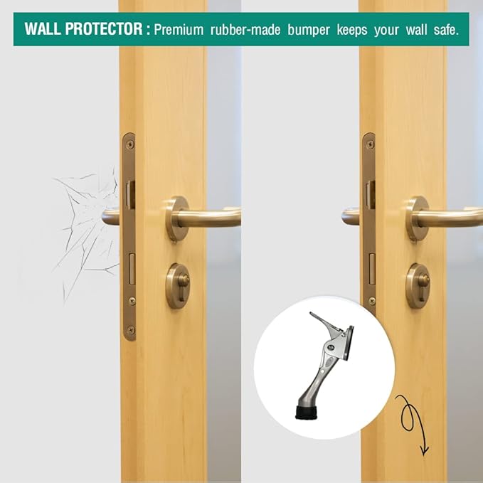 One Touch Kickdown Door Stopper, Door Holder, Heavy Duty Door Stops, Bottom of Door, Height-Adjustable Rubber Tips by HASHI (Chrome 4 inch x 2pack)