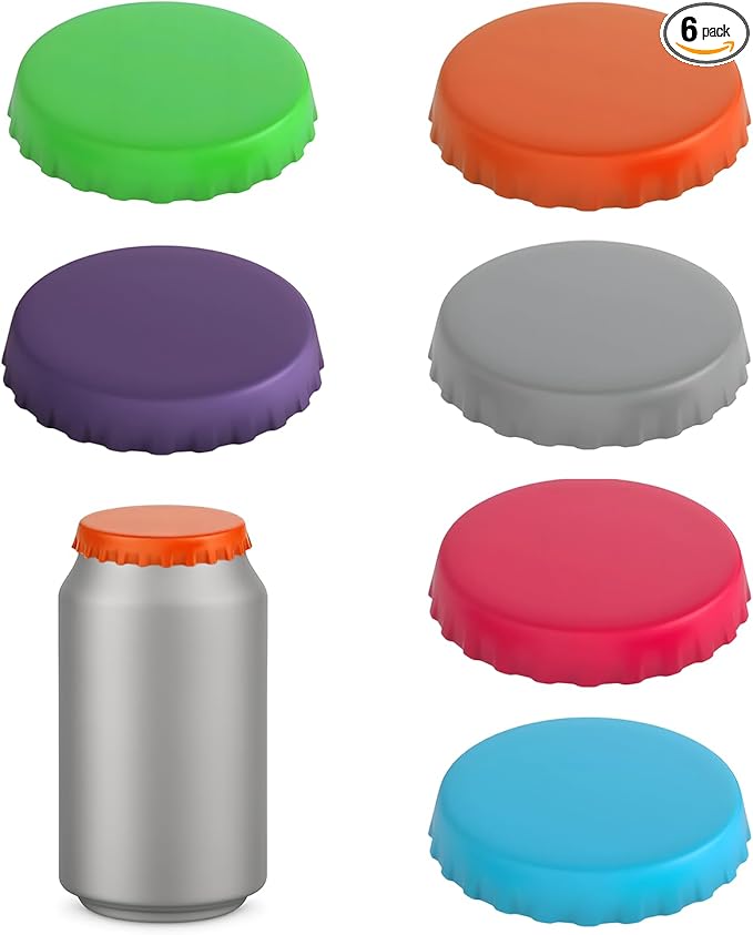 Soda Can Lids – 6 Pack Reusable Silicone Can Covers, Pop Can Lids Fits Standard Cans, Soda Can Saver, Can Toppers for Soda, Beer, Beverage (Assorted, BPA-Free)