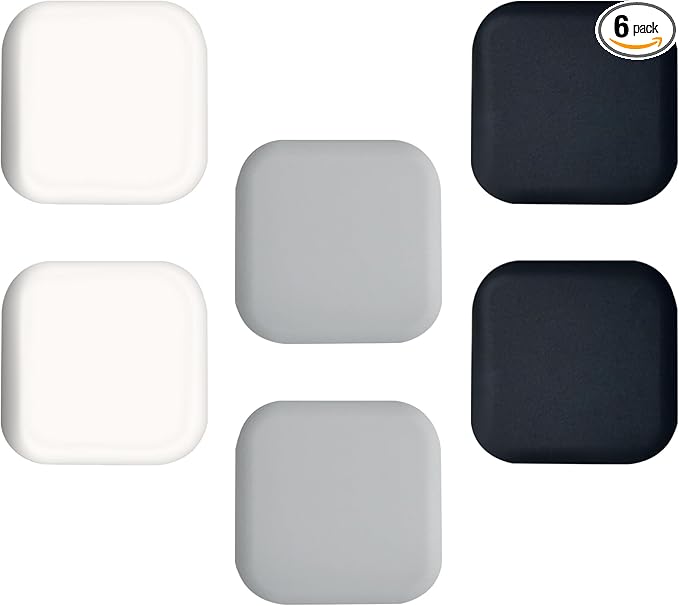6 Pcs Square Door Stoppers Wall Protectors, Self Adhesive Door Stopper Silicone Bumper, Wall Guards Behind Door Handle Protector for Shower Bedroom Door Knob (Black & White & Grey)