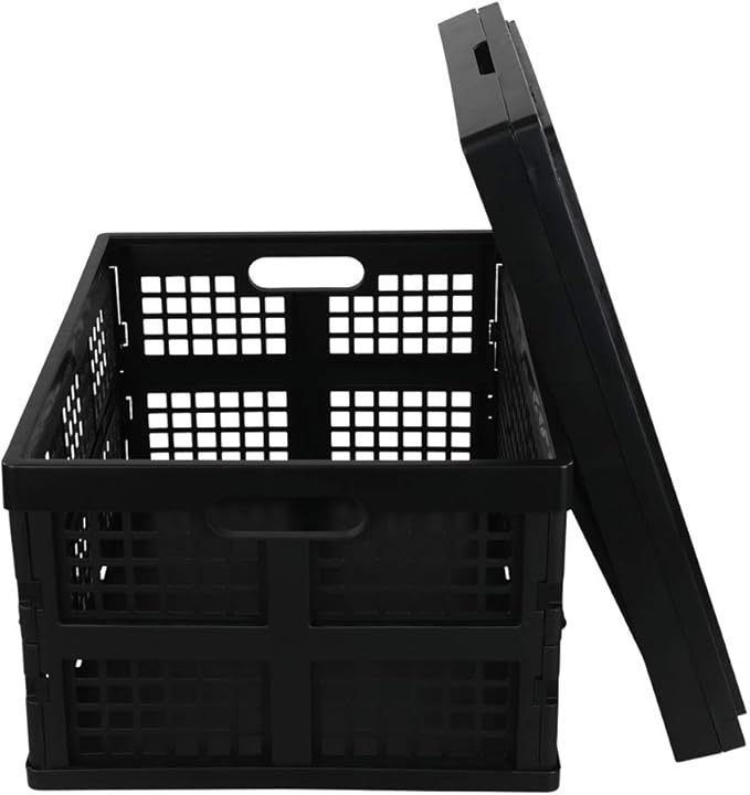 Saedy Black Stacking Milk Crates, 34-Quart Collapsible Container Bins, 2 Packs