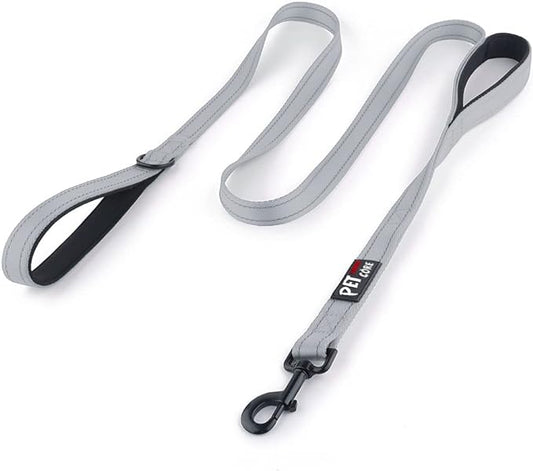 Plutus Pet Double Handle Dog Leash 5ft, Heavy Duty, Reflective Dual Handle Dog Leash for Safety Training, for Medium Large Dogs,2 Handle Leads(Gray)
