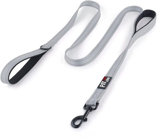Plutus Pet Double Handle Dog Leash 4ft, Heavy Duty, Reflective Dual Handle Dog Leash for Safety Training, for Medium Large Dogs,2 Handle Leads(Gray)