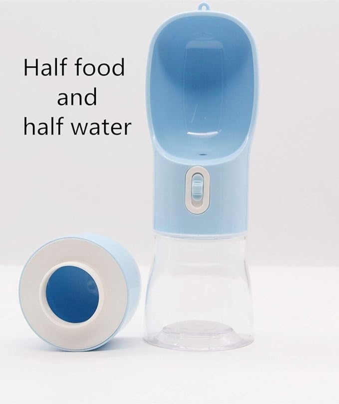 Misthis Portable Dog Water Bottle - Leak Proof Dog Water Dispenser with Bowl & Food Container, Dishwasher Safe Food Grade Plastic for Pet Puppy Outdoor Walking Hiking Travel Blue