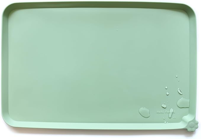 Hoki Found XX-Large Silicone Pet Food Mats Tray - Non Slip Pet Bowl Mats Placemat - Dog Cat Feeding Mat - Waterproof Dog Cat Food Mats -Pet Water Mats for Carpet - Jade