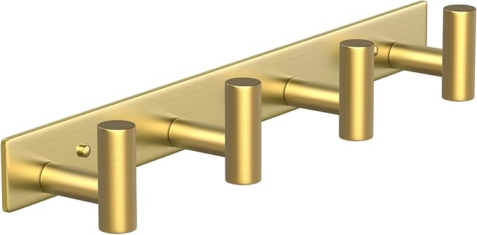 VINHOLD Wall Mounted Coat Rack-4 Hooks, Heavy Duty Stainless Steel Wall Hooks for Towel Coat Bag, Hat Rack Coat Hanger Coat Hooks Towel Racks for Bathroom Entryway Kitchen Hotel Office (Gold, 1 Pack)