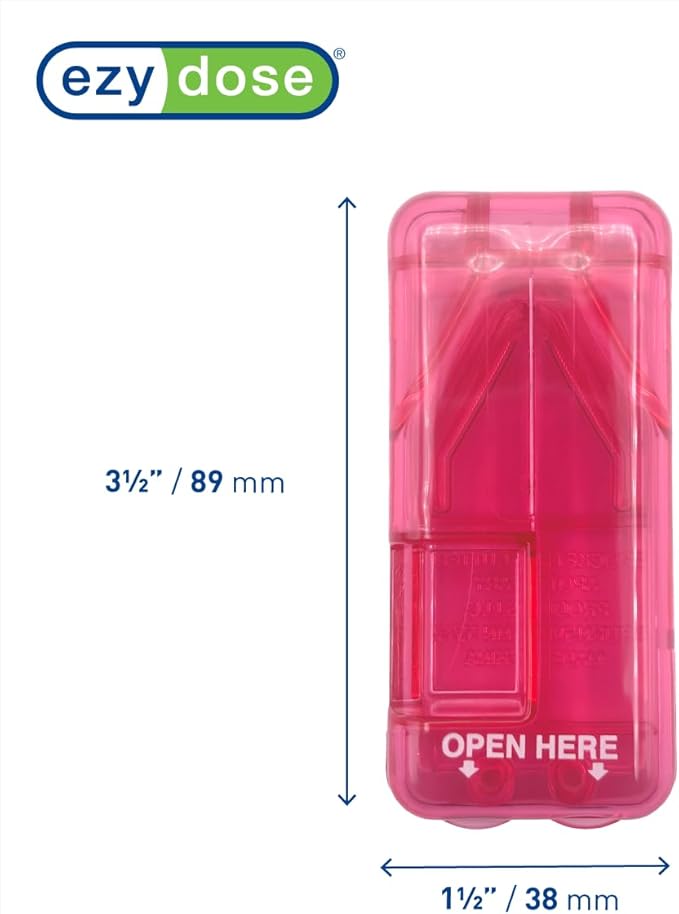 EZY DOSE Pill Cutter and Splitter with Dispenser, Safely Cuts Large, Small and Tiny Pills, Vitamins, Tablets in Half, Accurate and Easy Cutting, Stainless Steel Blade, Travel Sized, Pink, BPA Free