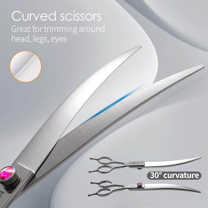 Dog Grooming Scissors Kit 7.5 in Professional Curved Thinning Straight Chunker Shears and Comb 5pcs Set for Grooming Big Dogs Poodle Pet Japan 440C Stainless Steel(7.5'',Kit)